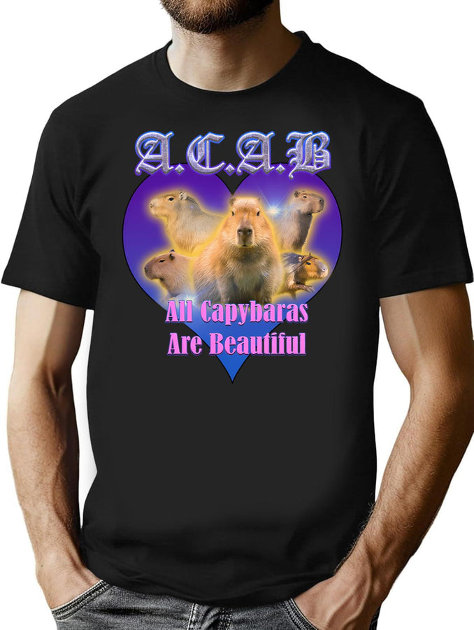 Acab All Capybaras Are Beautiful Bootleg Graphic T-Shirt - Black