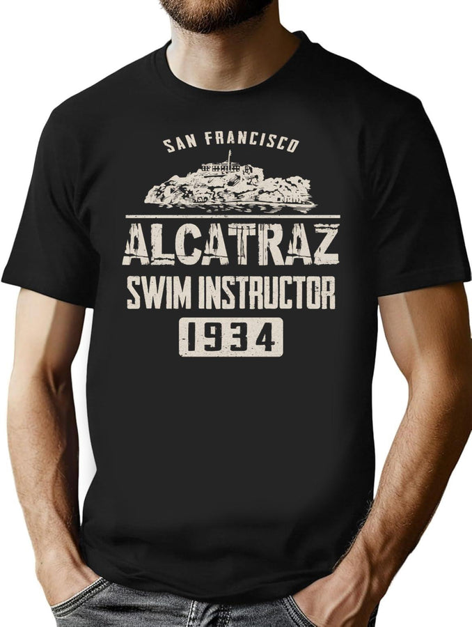 Alcatraz Swim Instructor 1934 T-Shirt for Men & Women, T-Shirts Graphic Tee - Black