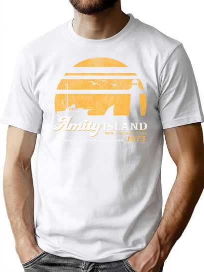 Amity Island Sunset Worn Out (Universal Ucs Llc) T-Shirt for Men & Women, T-Shirts Graphic Tee - Black