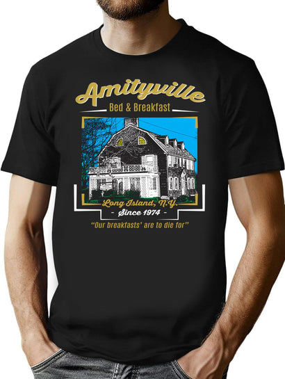 Amityville Bed Breakfast T-Shirt for Men & Women, T-Shirts Graphic Tee - Black