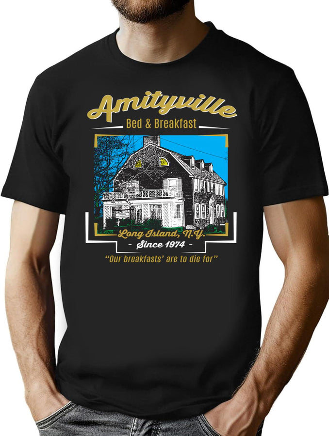 Amityville Bed Breakfast T-Shirt for Men & Women, T-Shirts Graphic Tee - Black
