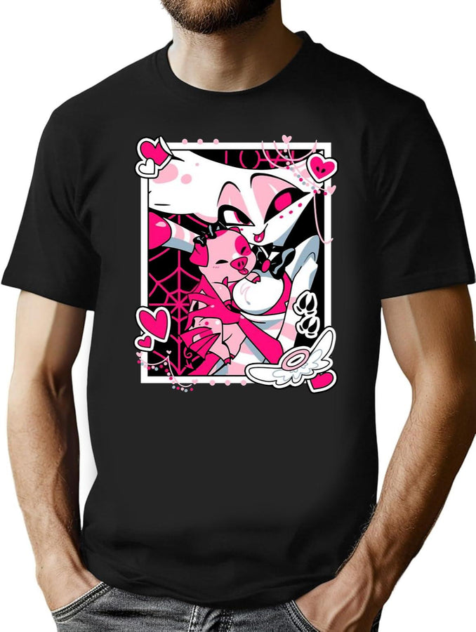 Angel Dust and Fat Nugget Selfie - Hazbin Hotel Essential Black T-Shirt - Black