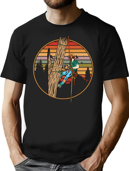 Arborist Vintage Sunset Art For Tree Trimmer T-Shirt for Men & Women, T-Shirts Graphic Tee - Black