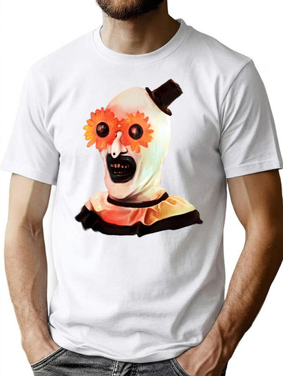 Art The Clown The Creepy Withe Flower Glasses T-Shirt for Men & Women, T-Shirts Graphic Tee - Black