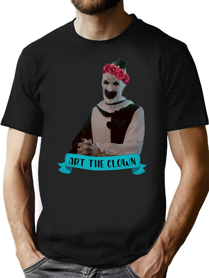 Art The Clown Wearing A Flower Crown T-Shirt for Men & Women, T-Shirts Graphic Tee - Black