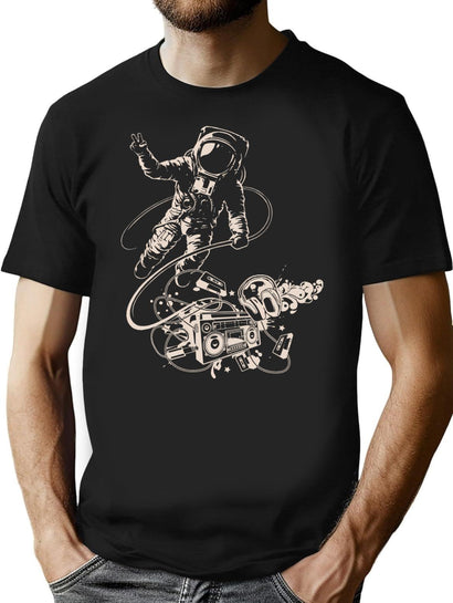 Astronaut Boombox T-Shirt for Men & Women, T-Shirts Graphic Tee - Black