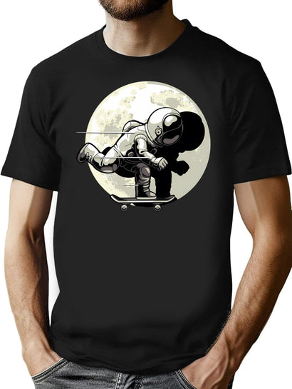 Astronaut Skateboarding T-Shirt for Men & Women, T-Shirts Graphic Tee - Black