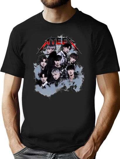 Ateez - Vintage 80'S Rock Bootleg Bootleg Graphic T-Shirt - Black