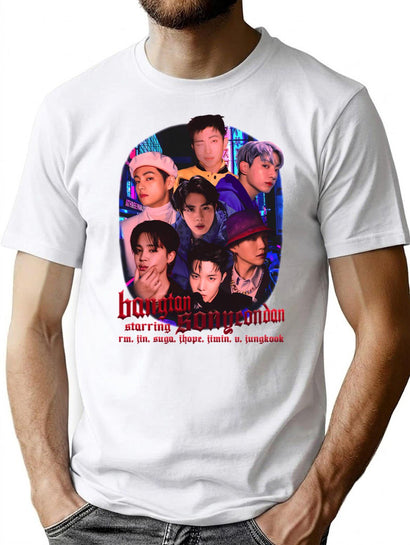 Bangtan Sonyeondan Starring Rm Jin Suga Jhope Jimin V Jungkook Bootleg Graphic T-Shirt - Black