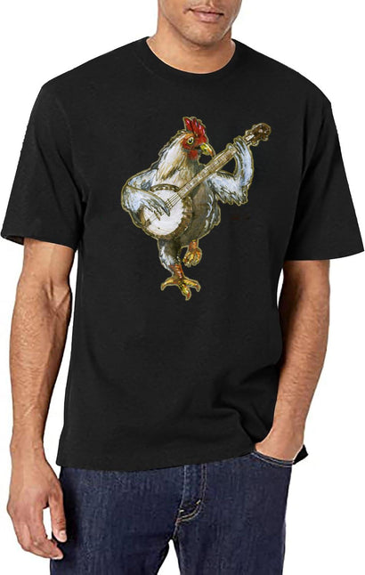 Banjo Playing Chicken T-Shirt for Men & Women, T-Shirts Graphic Tee - Black