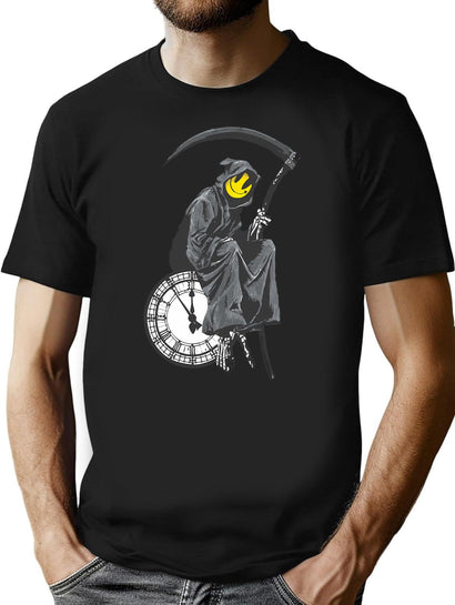 Banksy Grim Reaper Clock T-Shirt for Men & Women, T-Shirts Graphic Tee - Black