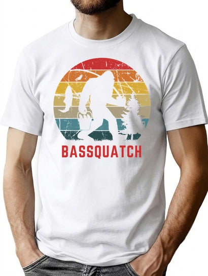 Bassquatch Funny Bigfoot Fishing Outdoor Retro T-Shirt for Men & Women, T-Shirts Graphic Tee - Black