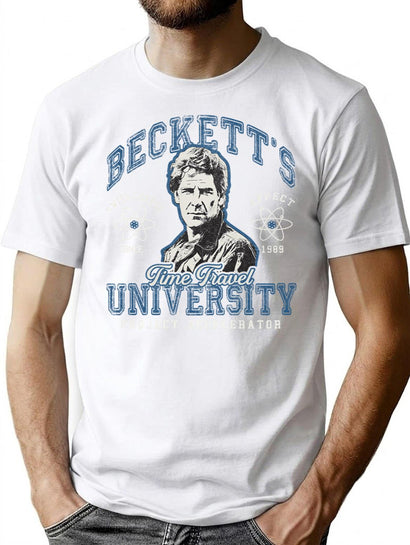 Beckett'S Time Travel University T-Shirt for Men & Women, T-Shirts Graphic Tee - Black