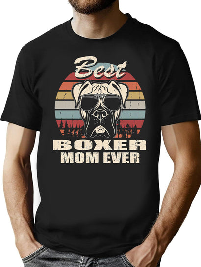 Best Boxer Mom Ever Vintage Retro Dog Mom T-Shirt for Men & Women, T-Shirts Graphic Tee - Black