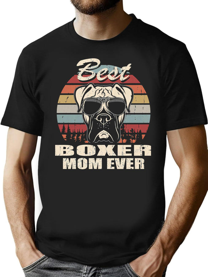Best Boxer Mom Ever Vintage Retro Dog Mom T-Shirt for Men & Women, T-Shirts Graphic Tee - Black