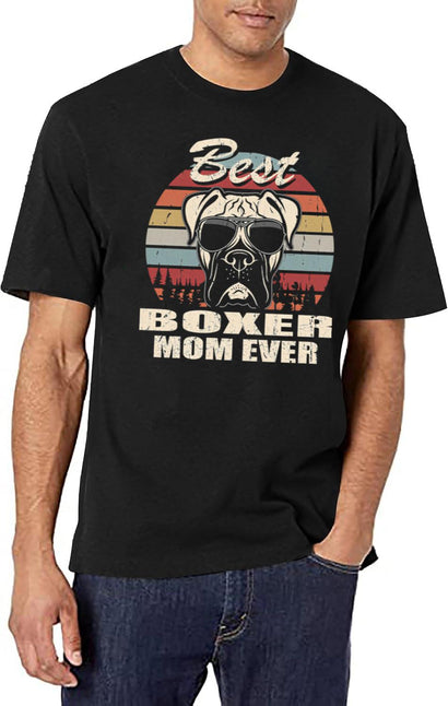 Best Boxer Mom Ever Vintage Retro Dog Mom T-Shirt for Men & Women, T-Shirts Graphic Tee - Black