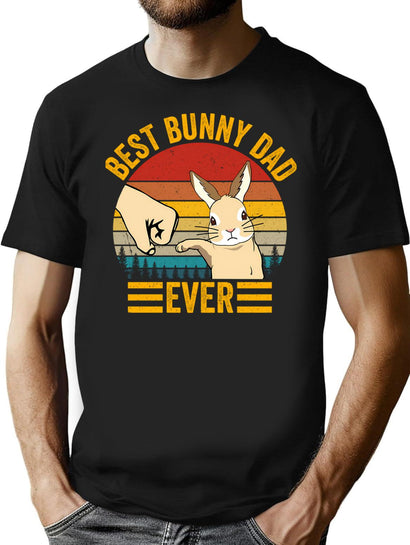 Best Bunny Dad Ever Vintage Rabbit Lover Father Pet Rabbit T-Shirt for Men & Women, T-Shirts Graphic Tee - Black