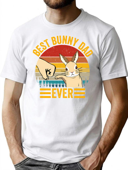 Best Bunny Dad Ever Vintage Rabbit Lover Father Pet Rabbit T-Shirt for Men & Women, T-Shirts Graphic Tee - Black