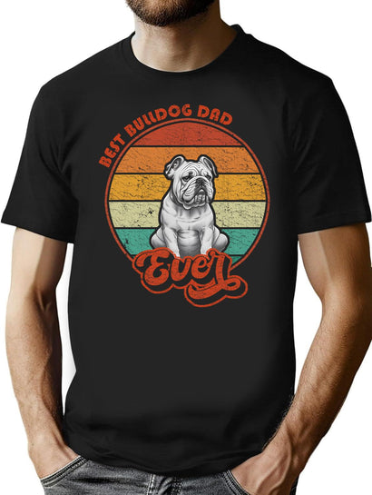 Best English Bulldog Dad Ever - Vintage Sunset - Vintage English Bulldog T-Shirt for Men & Women, T-Shirts Graphic Tee - Black