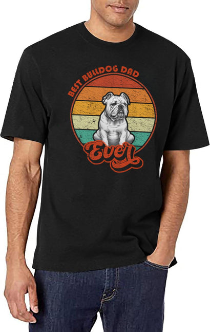 Best English Bulldog Dad Ever - Vintage Sunset - Vintage English Bulldog T-Shirt for Men & Women, T-Shirts Graphic Tee - Black
