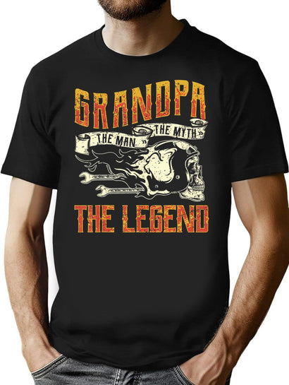 Biker Grandpa Motorcycle Legend Pops T-Shirt T-Shirt for Men & Women, T-Shirts Graphic Tee - Black