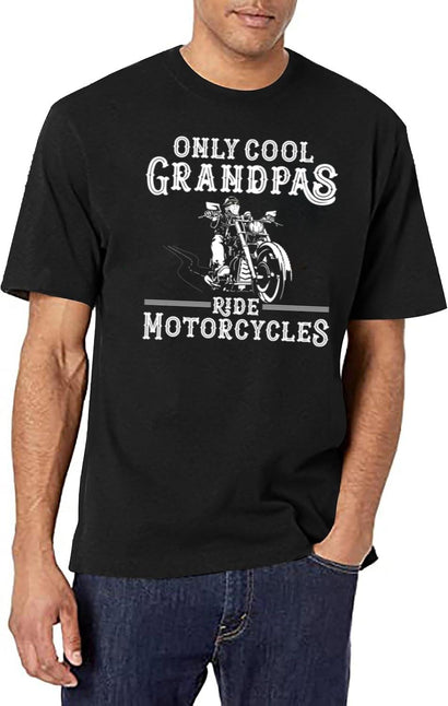 Biker Papa Only Cool Grandpas Ride Motorcycles Vintage Motorcycle Grandpa Funny Gift T-Shirt for Men & Women, T-Shirts Graphic Tee - Black