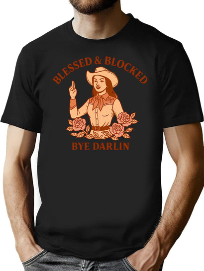 Blessed Blocked Cowgirl Poster T-Shirt for Men & Women, T-Shirts Graphic Tee - Black