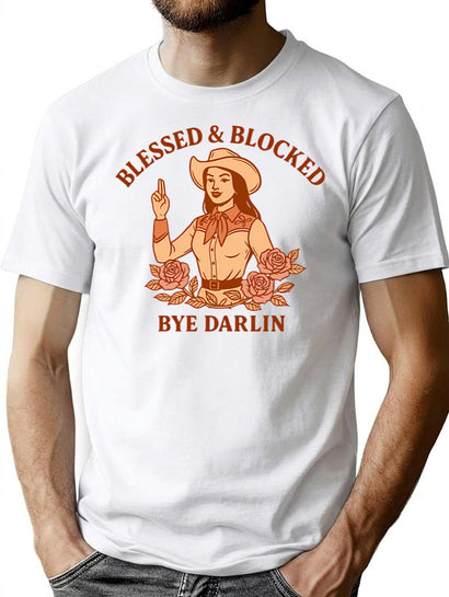 Blessed Blocked Cowgirl Poster T-Shirt for Men & Women, T-Shirts Graphic Tee - Black