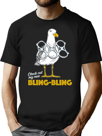 Bling Bling Seagull T-Shirt for Men & Women, T-Shirts Graphic Tee - Black