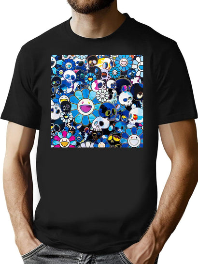 Blue Pattern Takashi T-Shirt for Men & Women, T-Shirts Graphic Tee - Black