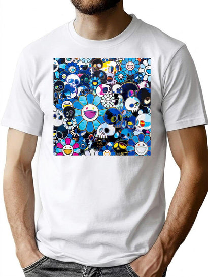 Blue Pattern Takashi T-Shirt for Men & Women, T-Shirts Graphic Tee - Black