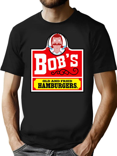 Bob'S Old Fried Burgers T-Shirt for Men & Women, T-Shirts Graphic Tee - Black