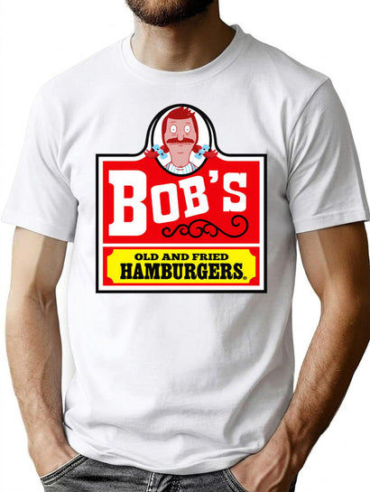 Bob'S Old Fried Burgers T-Shirt for Men & Women, T-Shirts Graphic Tee - Black