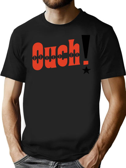 Bold Retro Western Ouch Typography Mug Design T-Shirt for Men & Women, T-Shirts Graphic Tee - Black