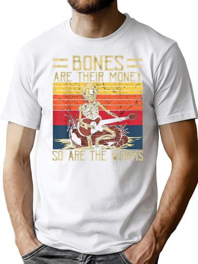 Bones Are Their Money Skeleton Playing Guitar Retro Vintage (5) T-Shirt for Men & Women, T-Shirts Graphic Tee - Black
