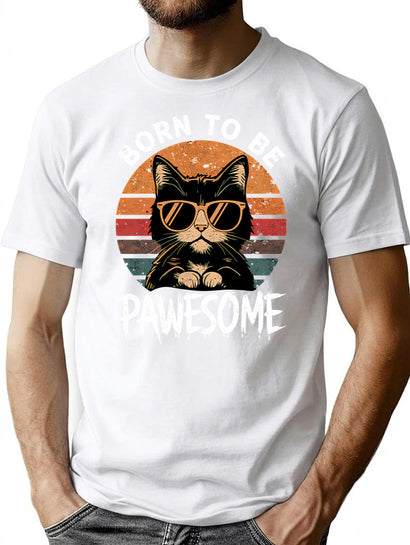 Born To Be Pawesome Cute Kitty T-Shirt for Men & Women, T-Shirts Graphic Tee - Black