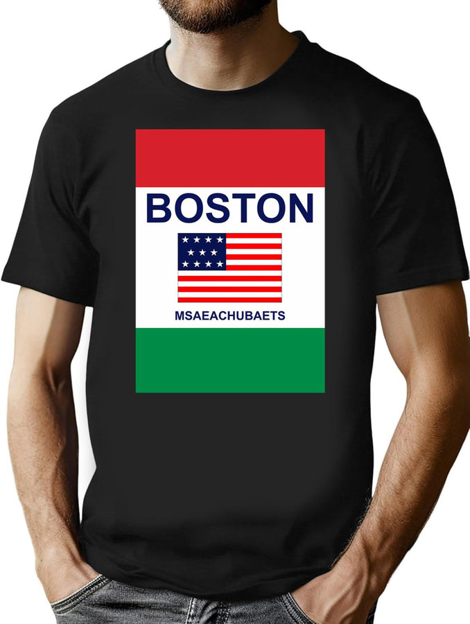 Boston Flag Bootleg Graphic T-Shirt - Black