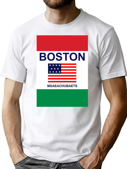 Boston Flag Bootleg Graphic T-Shirt - Black