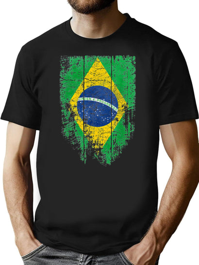 Brazil Vintage Brazilian Flag Women Men Kids Souvenir Gift T-Shirt for Men & Women, T-Shirts Graphic Tee - Black