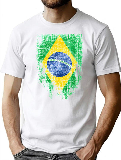 Brazil Vintage Brazilian Flag Women Men Kids Souvenir Gift T-Shirt for Men & Women, T-Shirts Graphic Tee - Black