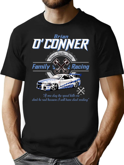 Brian O'Conner Family Racing Fast And Furious Tribute T-Shirt for Men & Women, T-Shirts Graphic Tee - Black