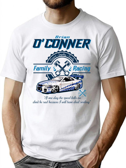 Brian O'Conner Family Racing Fast and Furious Tribute LTS Premium Heavyweight Cotton T-Shirt - Black