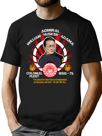Bsg 75 Admiral William Husker Adama T-Shirt for Men & Women, T-Shirts Graphic Tee - Black