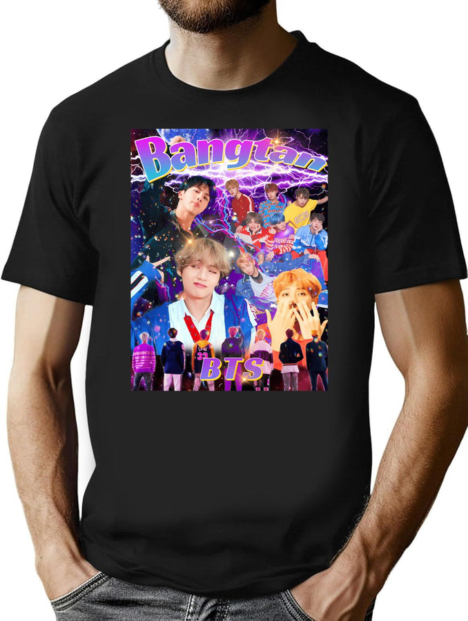Bts Bangtan Vintage Sparkly Bootleg Graphic T-Shirt - Black