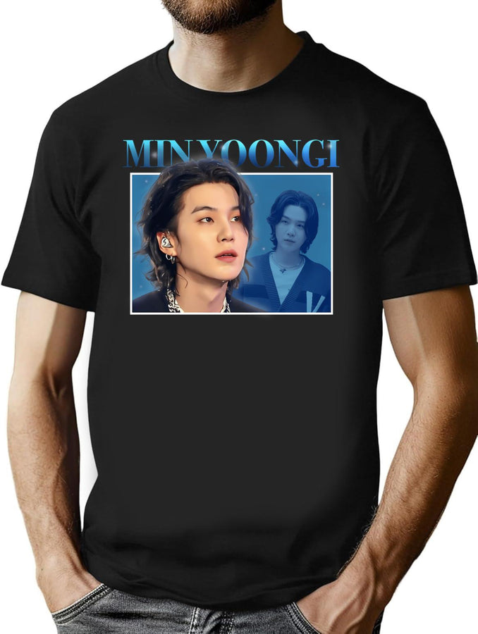 Bts Yoongi Retro Bootleg Bootleg Graphic T-Shirt - Black