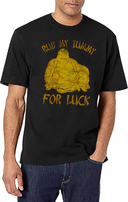 Buddha Rub My Tummy For Luck T-Shirt for Men & Women, T-Shirts Graphic Tee - Black