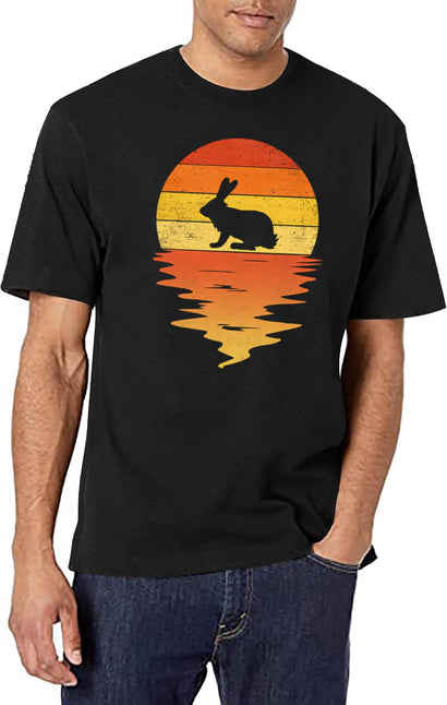 Bunny 70S Sunset Rabbit Retro T-Shirt for Men & Women, T-Shirts Graphic Tee - Black