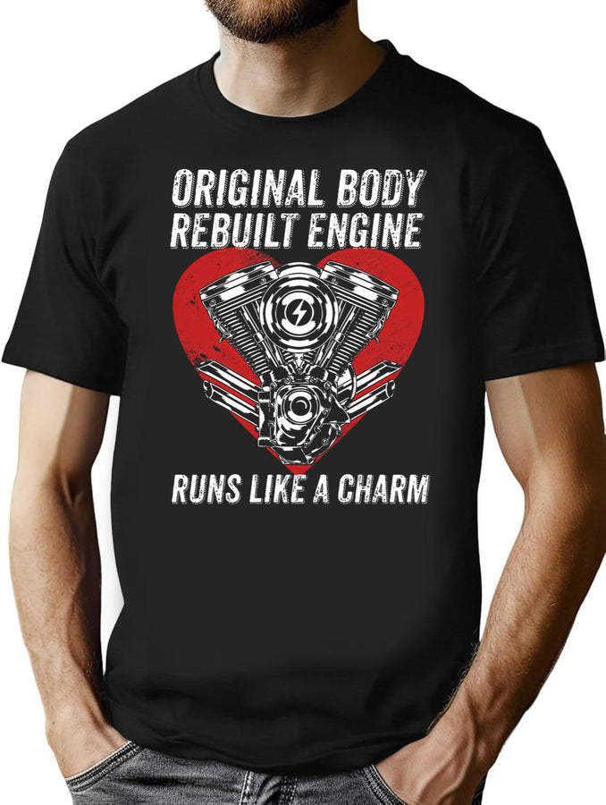 Cabg Operation Survivor Gifts Original Body Rebuilt Engine Runs Like A Charm Funny Inspirational Open Heart Surgery Supportive Present T-Shirt for Men & Women, T-Shirts Graphic Tee - Black