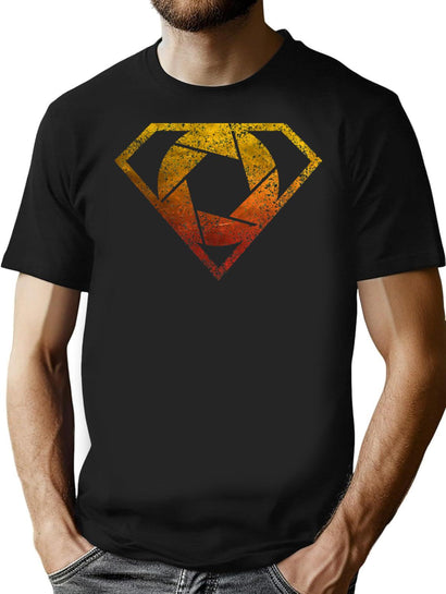 Cameraman Photographer Camera Operator Hero Orange Gradient T-Shirt for Men & Women, T-Shirts Graphic Tee - Black
