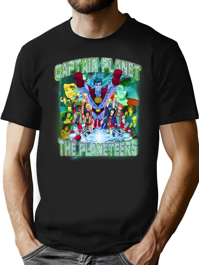 Captain Planet Hip Hop Tee Bootleg Bootleg Graphic T-Shirt - Black